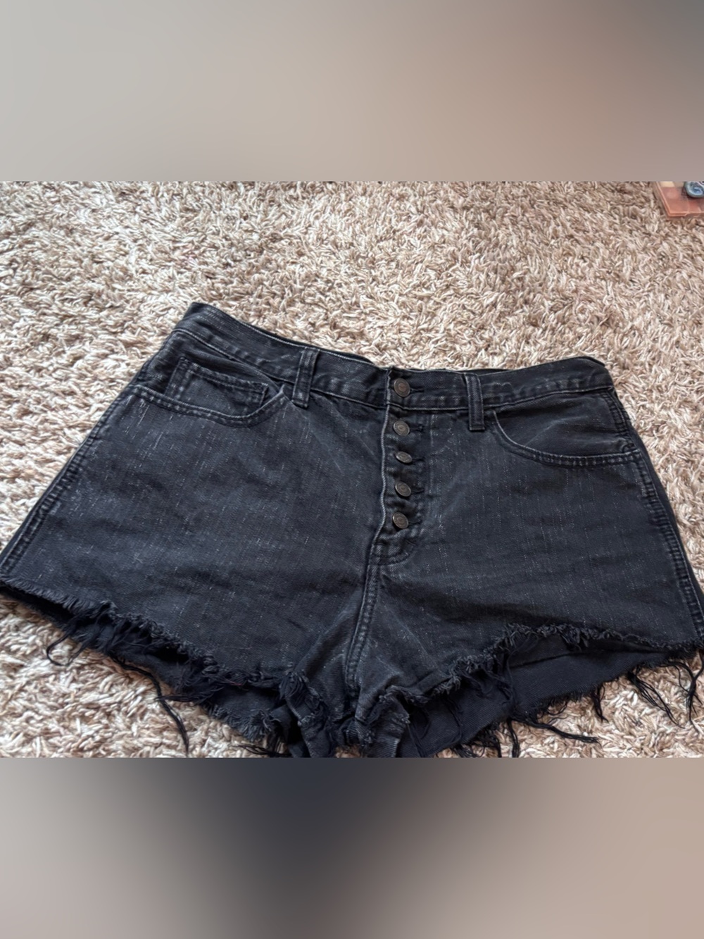 Hollister Black High-Rise Button-Front Denim Shorts